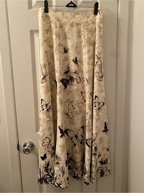 Soft Surroundings Cream Maxi Skirt with Dark Brown Butterfly Print